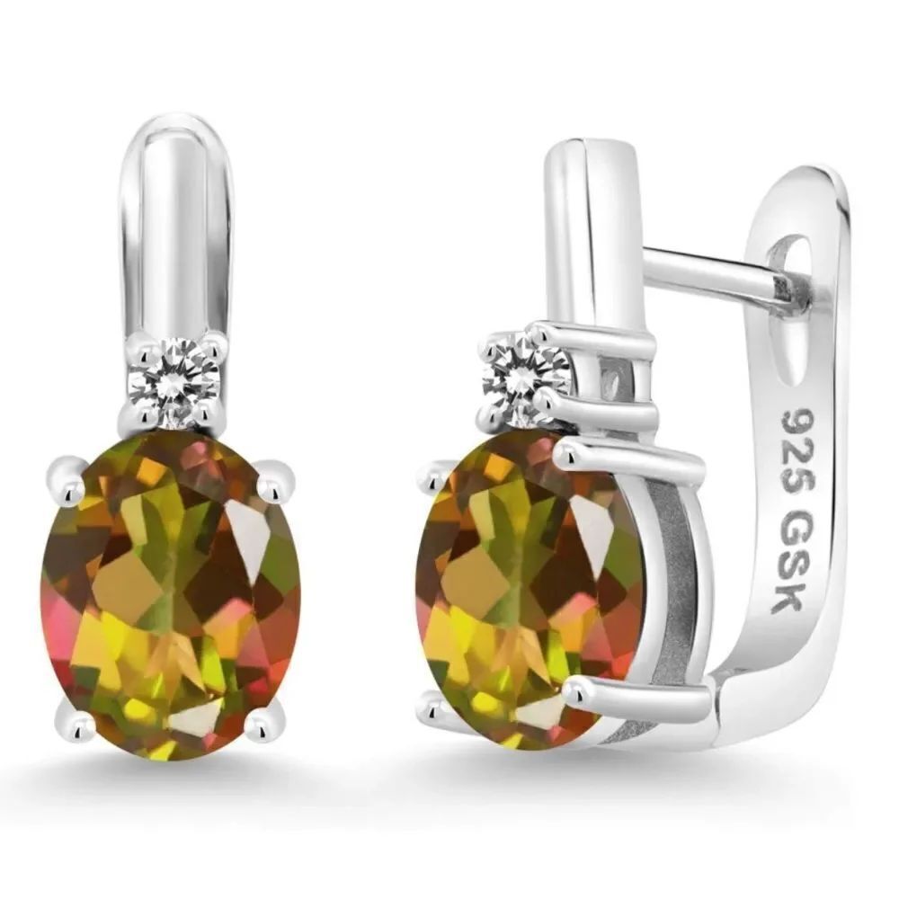 925 Sterling Silver with 4.73 Cttw Mango Mystic Topaz and White Diamond Earrings